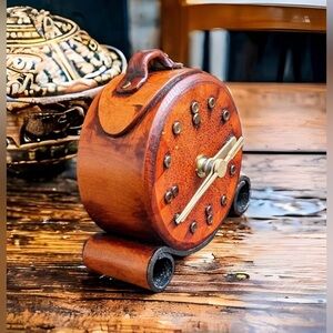 Mobashyr Genuine Leather Handmade Retro Desk Clock 🕰️ Made In Turkey